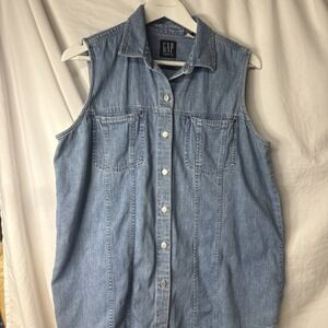 Vintage GAP Denim Vest Womens Large 90s Butter Mom Core Western Blue Jean